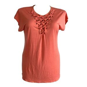 Strenesse Top 12 Peach Orange T Shirt Knit Braid Scallop Lounge Gabriele Strehle